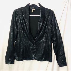 Black shiny blazer one button black fitted